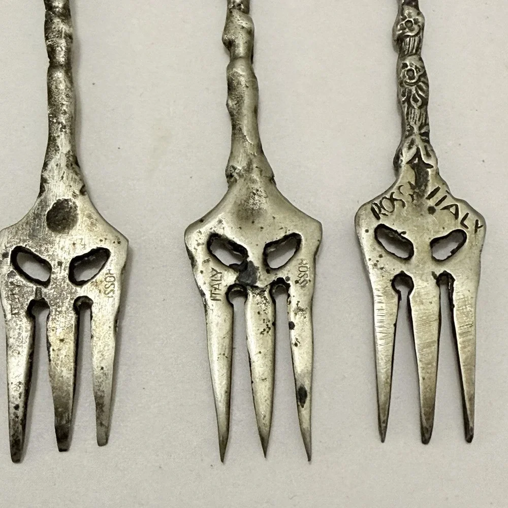 Antique Rossi Italy Flatware Silver Plated Brass Baroque Demitasse VTG Rococo
